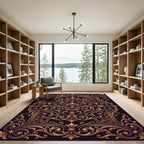 Ornate Golden Baroque Scroll Crest Rug