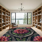 Victorian Crimson Dhalia Ornate Frame Rug
