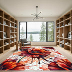 Crimson Poppy Watercolor Splatter Explosion Rug