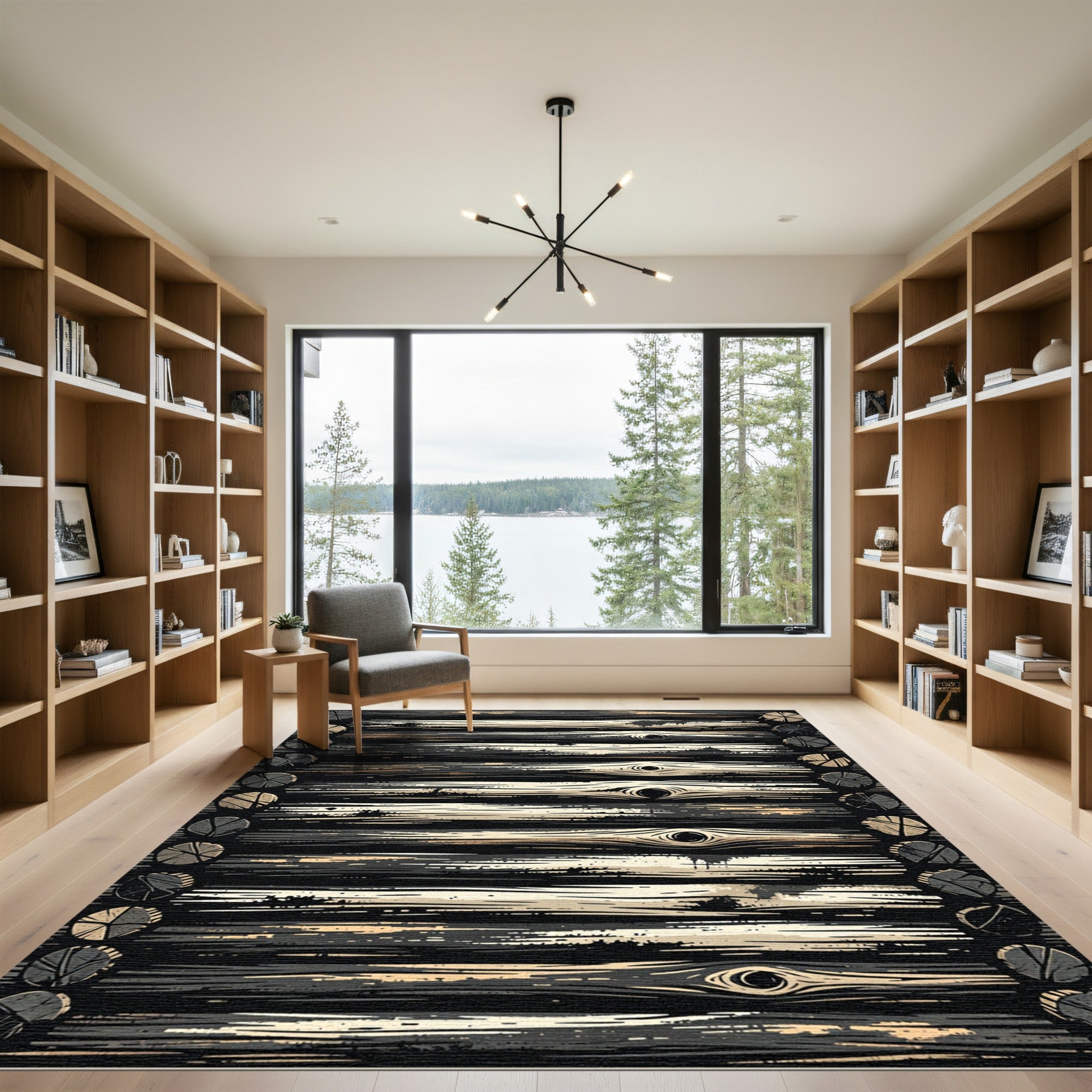 Rustic Log Cabin Wood Plank Rug