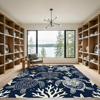Navy Sea Turtle Coral Oceanic Illustration Rug
