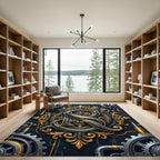 Steampunk Gold and Black Industrial Ornament Rug