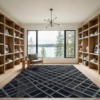 Geometric Charcoal Linear Grid Artwork Rug