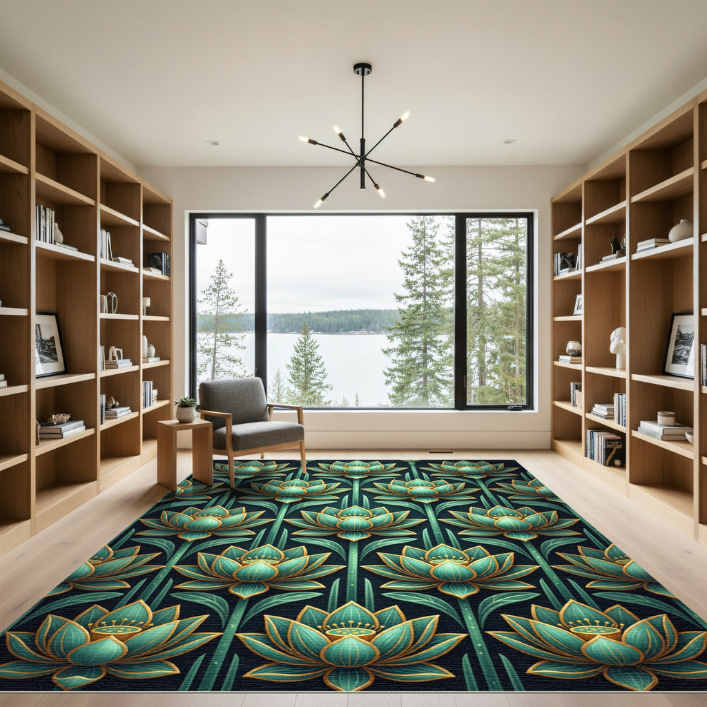 Emerald Lotus Blossom Floral Rug