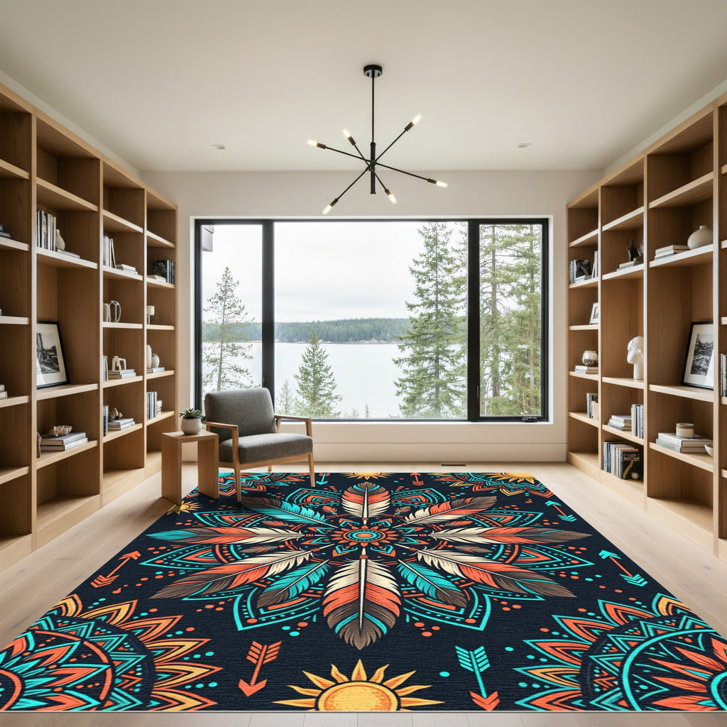 Bright Feathered Sun Mandala Rug