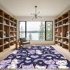 Kawaii Purple Cats Hearts Rainbows Rug