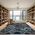 Indigo Wave Sea Shell Arched Accents Rug