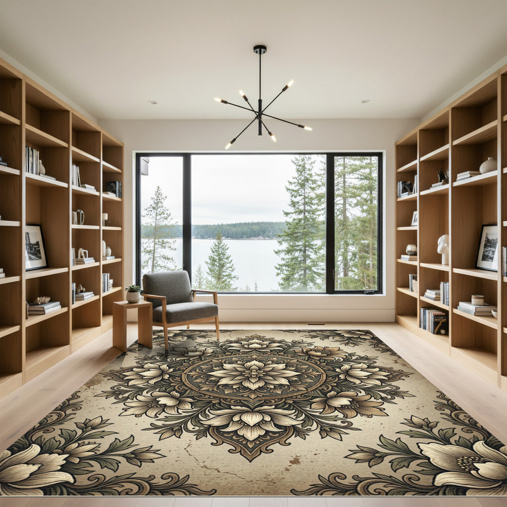 Vintage Neutral Floral Medallion Area Rug