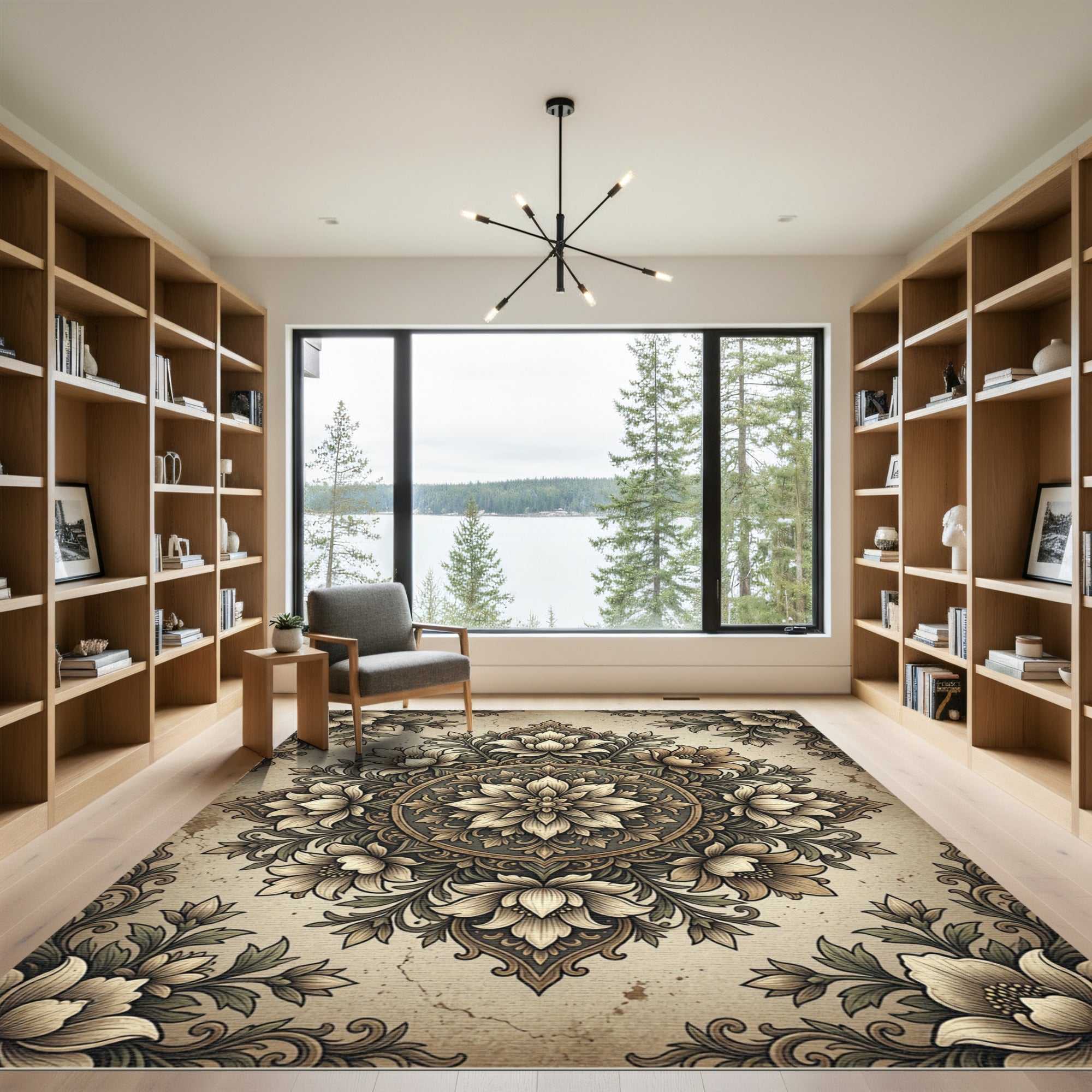 Vintage Neutral Floral Medallion Area Rug