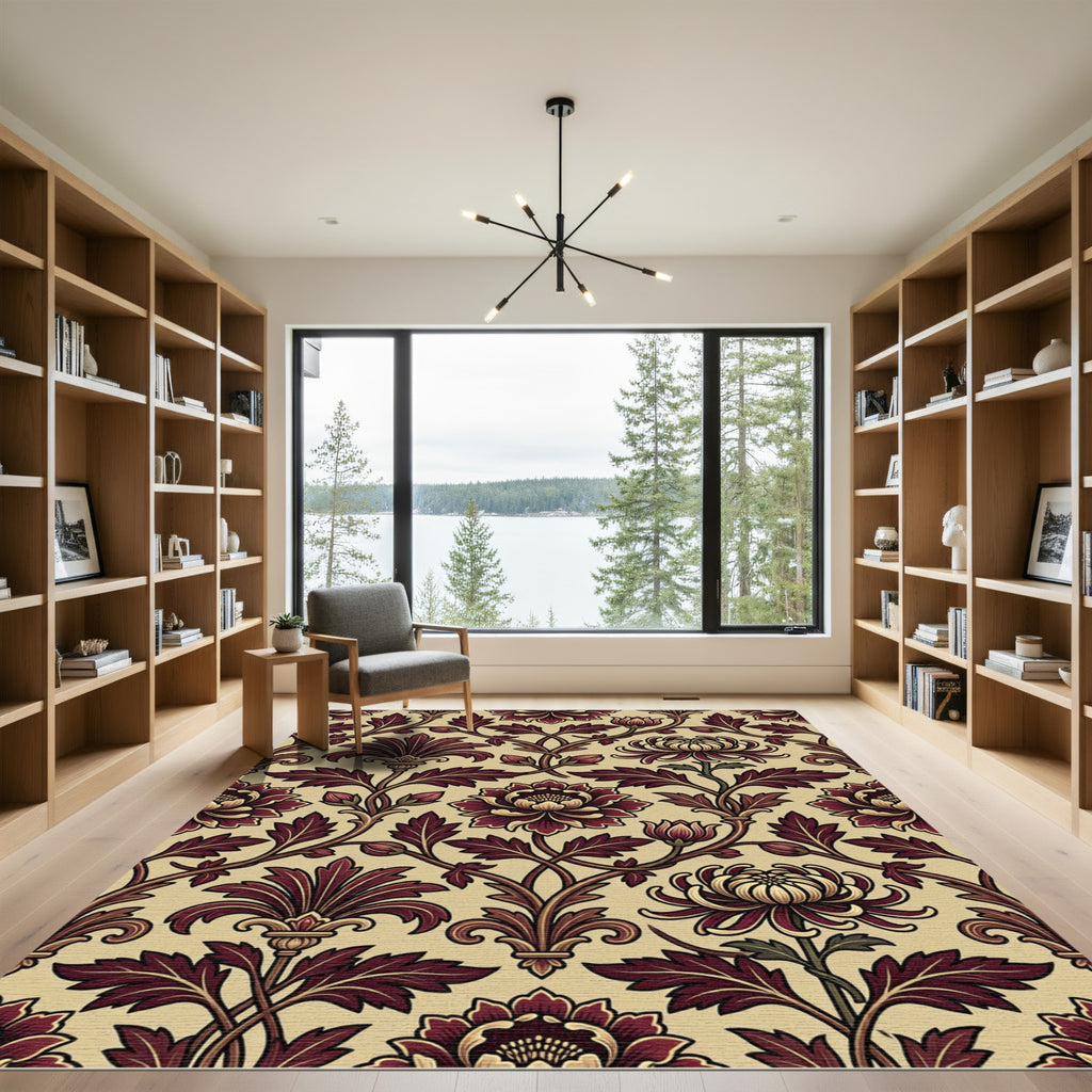 Crimson Floral Vine Garden Rug