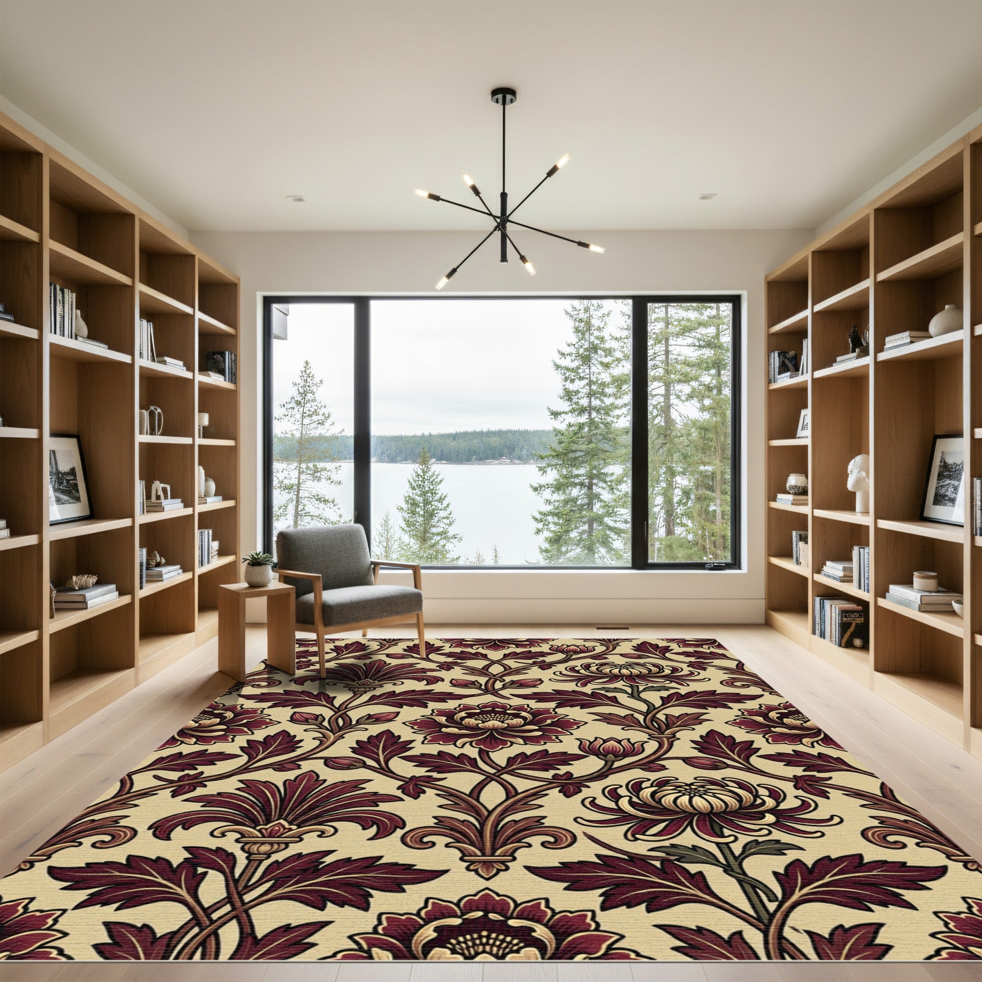 Crimson Floral Vine Garden Rug