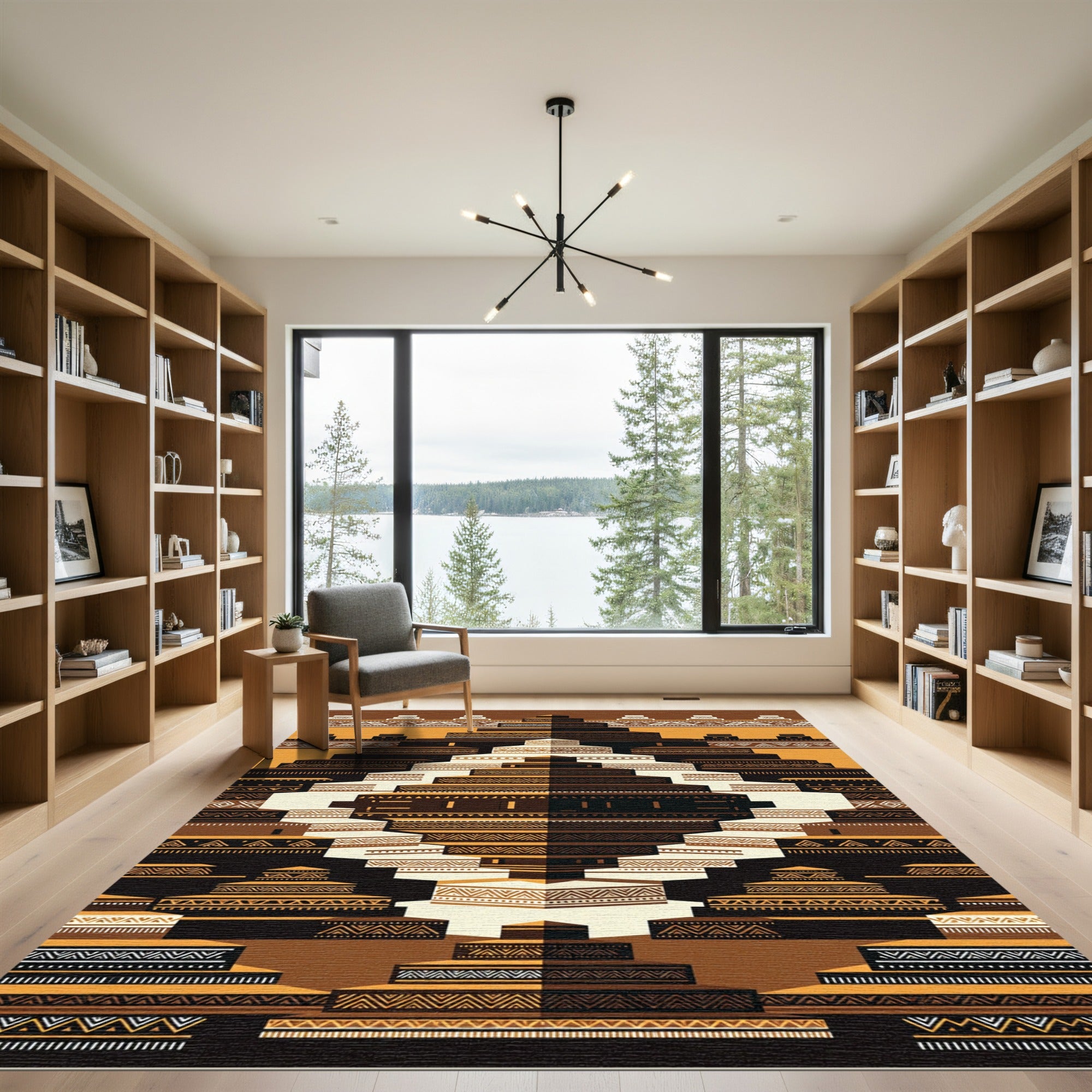 Abstract Terracotta Step Pyramid Geometric Art Rug
