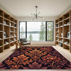 Ornate Crimson Floral Damask Rug