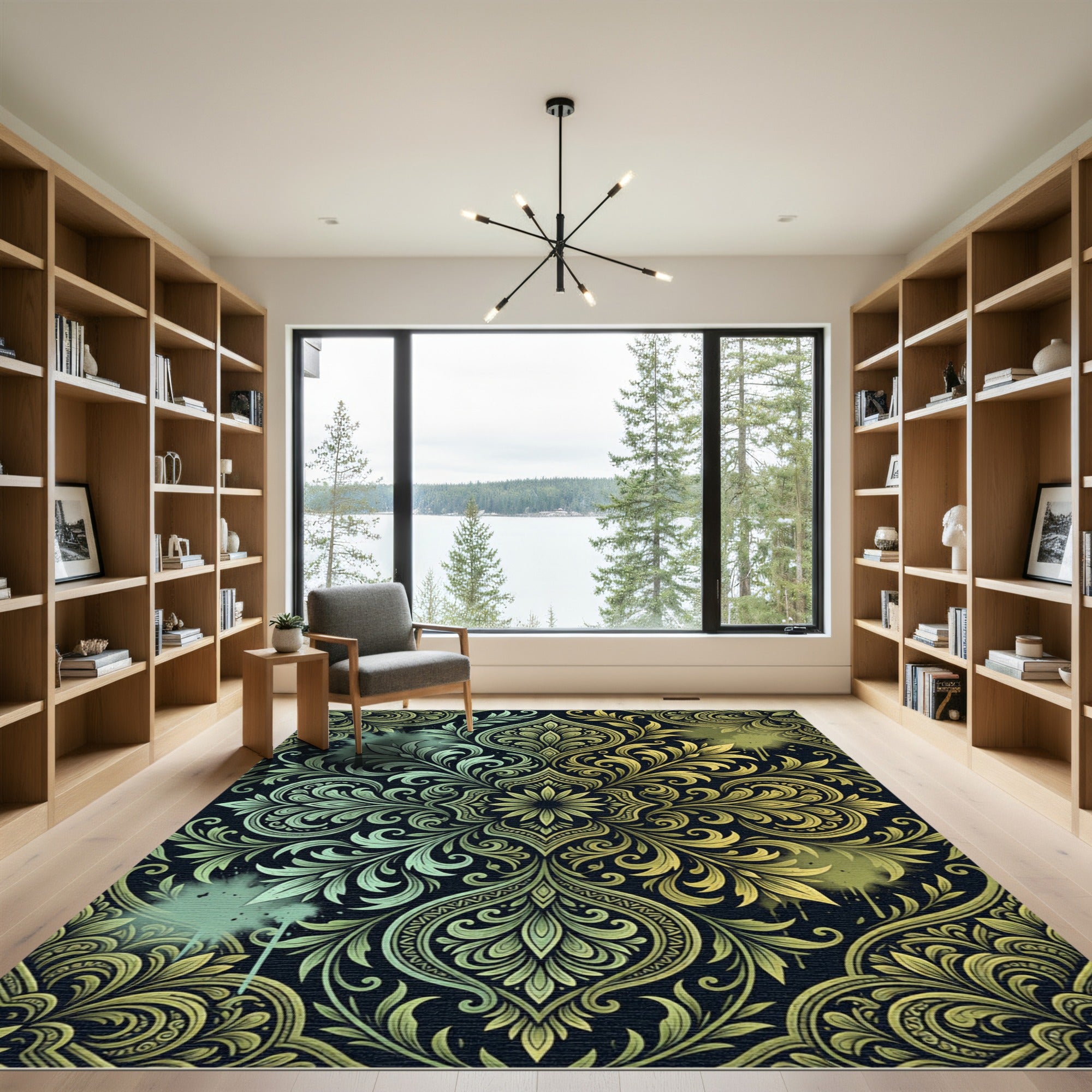 Vintage Sage and Gold Floral Medallion Rug