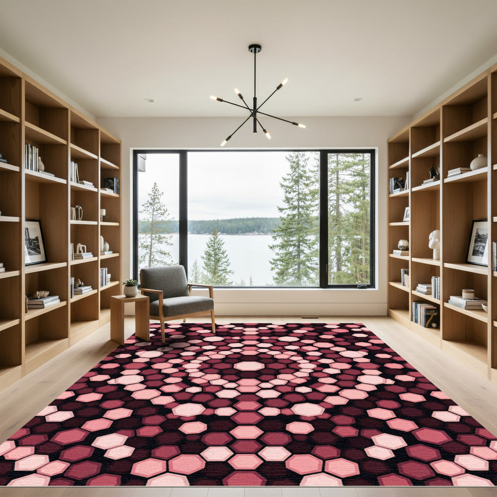 Crimson Pink Hexagonal Mandala Rug