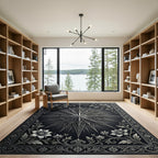 Ornate Black Starburst Floral Frame Rug