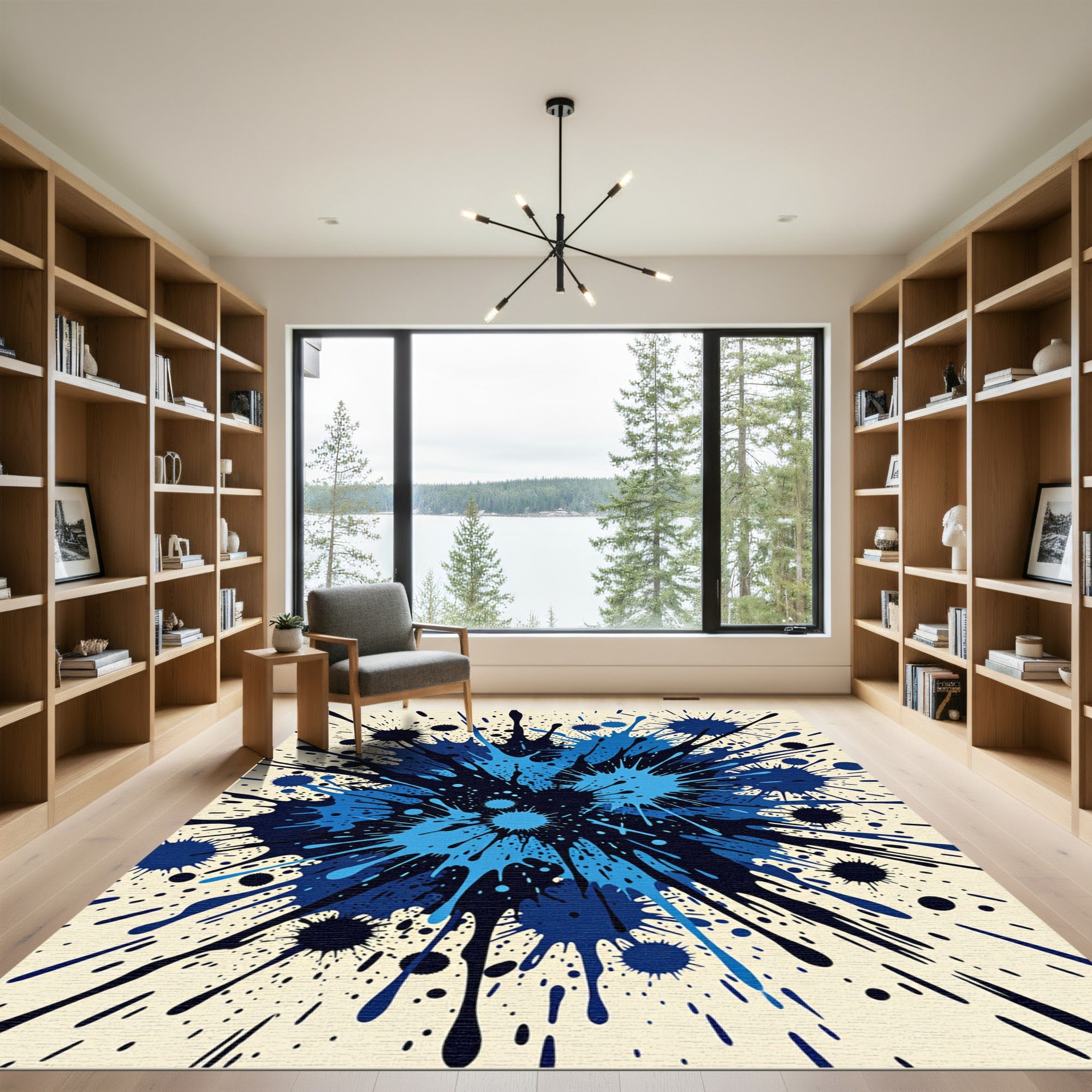 Splattered Blue Abstract Explosion Rug