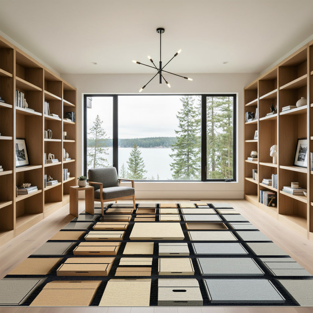 Neutral Tones Stacked Boxes Texture Rug