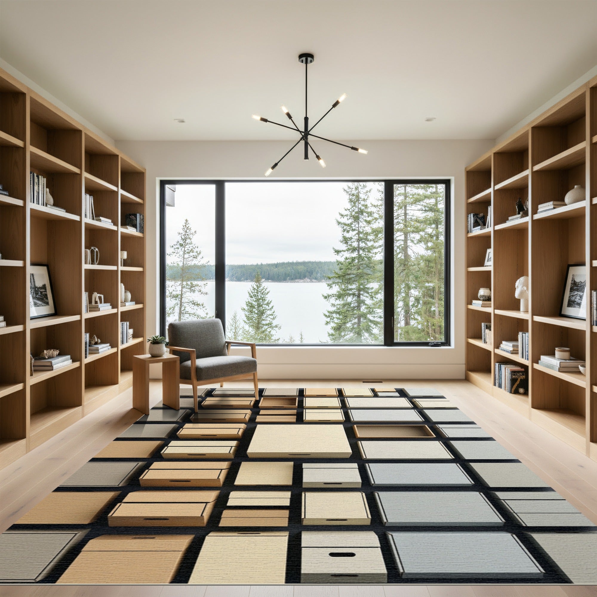 Neutral Tones Stacked Boxes Texture Rug