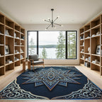 Midnight Blue Celestial Star Medallion Rug