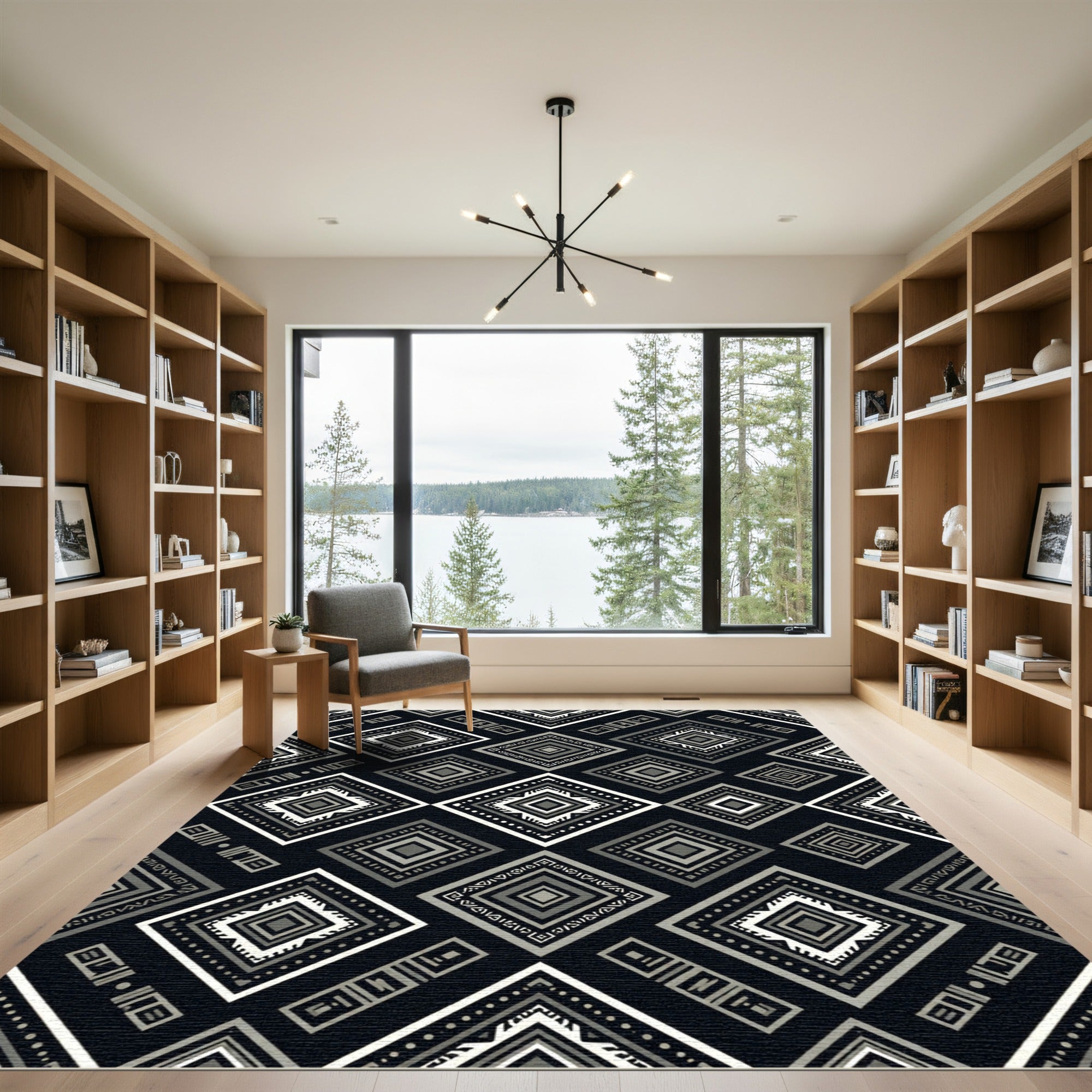 Monochromatic Geometric Diamond Boho Art Rug