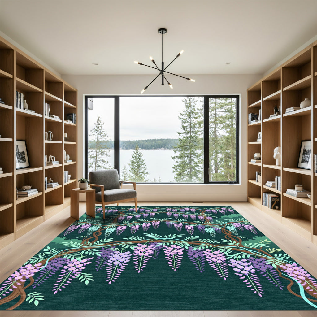 Elegant Purple Wisteria Cascading Floral Rug
