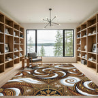 Golden Snow Swirl Ornate Floral Medallion Rug