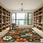 Orange and White Daisy Floral Garden Rug