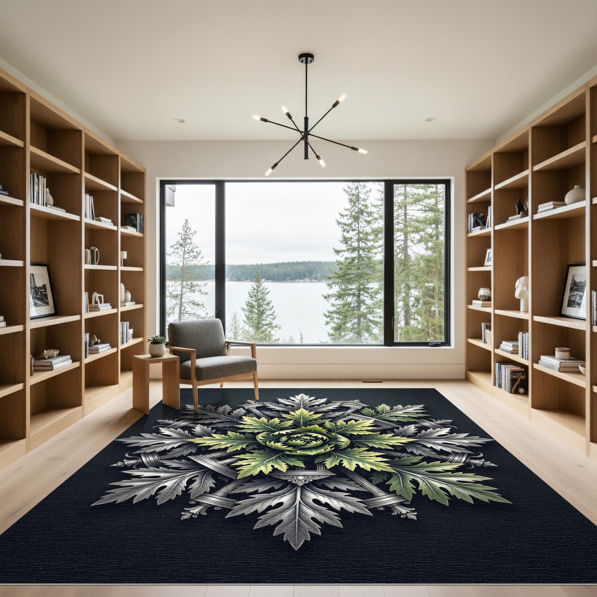 Silver and Sage Architectural Acanthus Mandala Rug