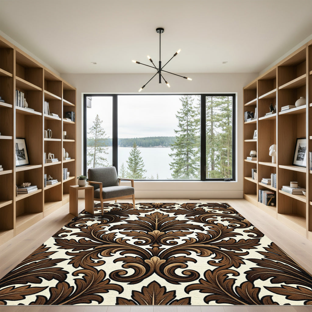 Rich Brown Vintage Acanthus Scroll Rug