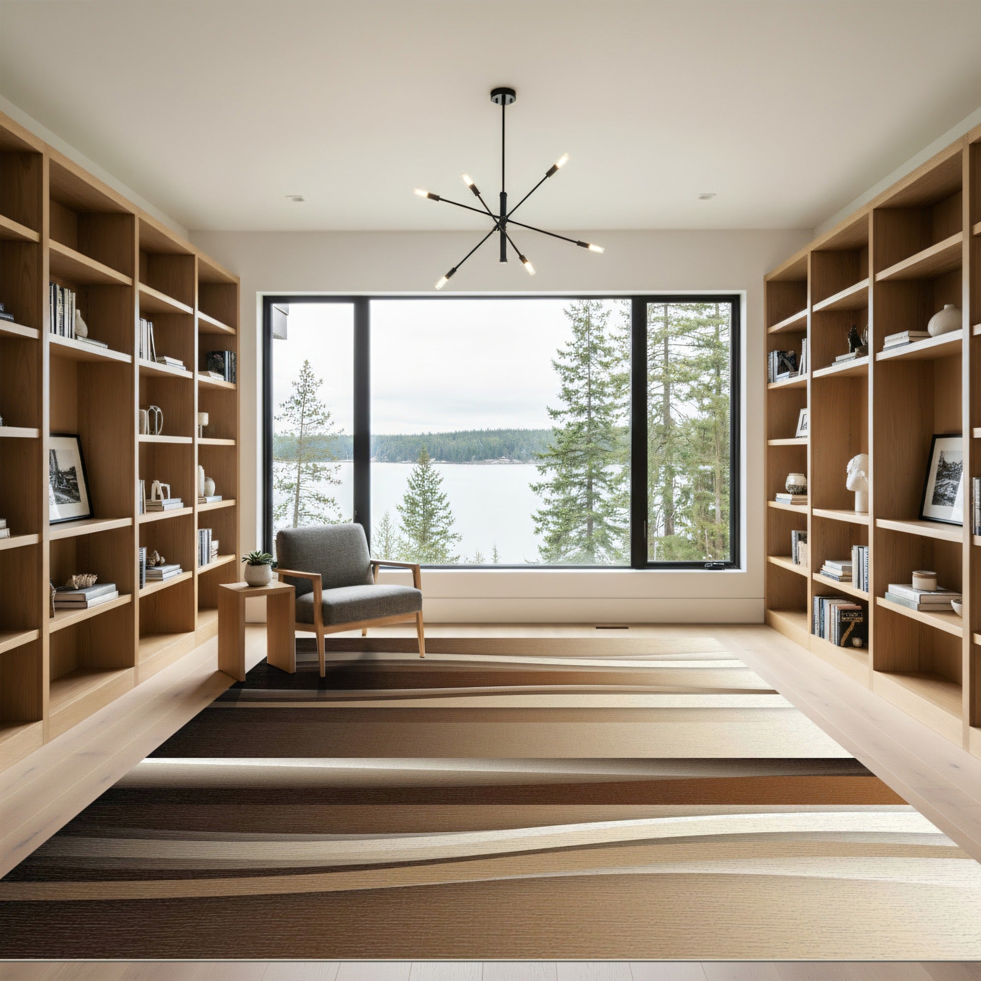 Earthy Brown Abstract Wavy Stripe Rug
