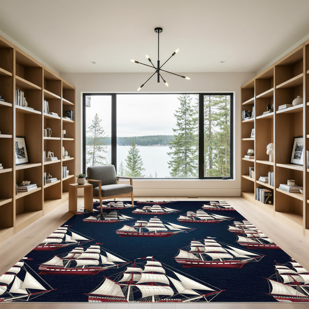Classic Navy Sailing Ship Armada Rug