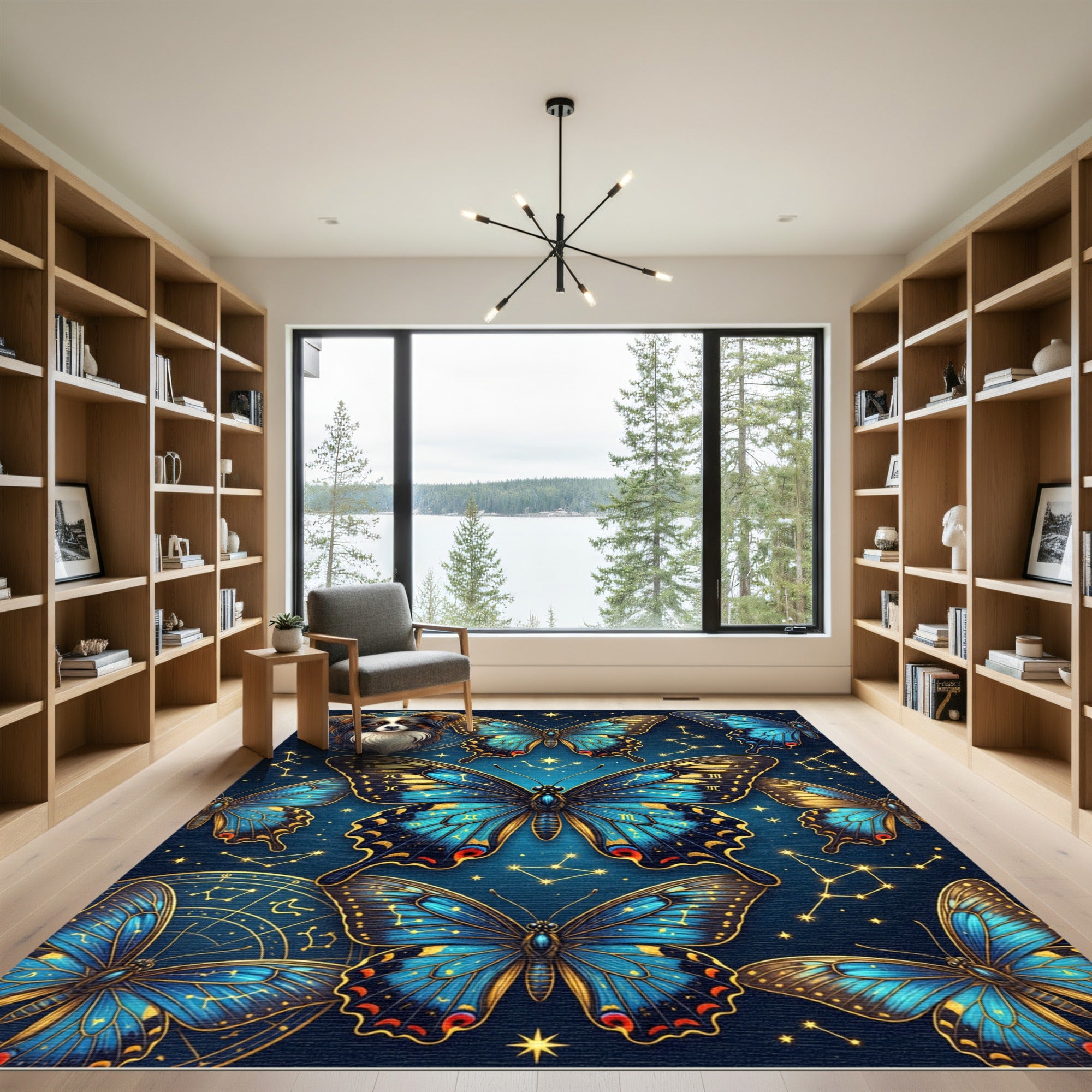 Celestial Blue Butterfly Constellation Art Rug