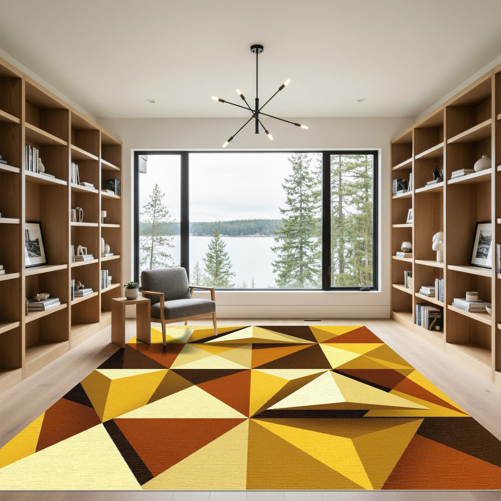 Geometric Golden Amber Triangles Rug