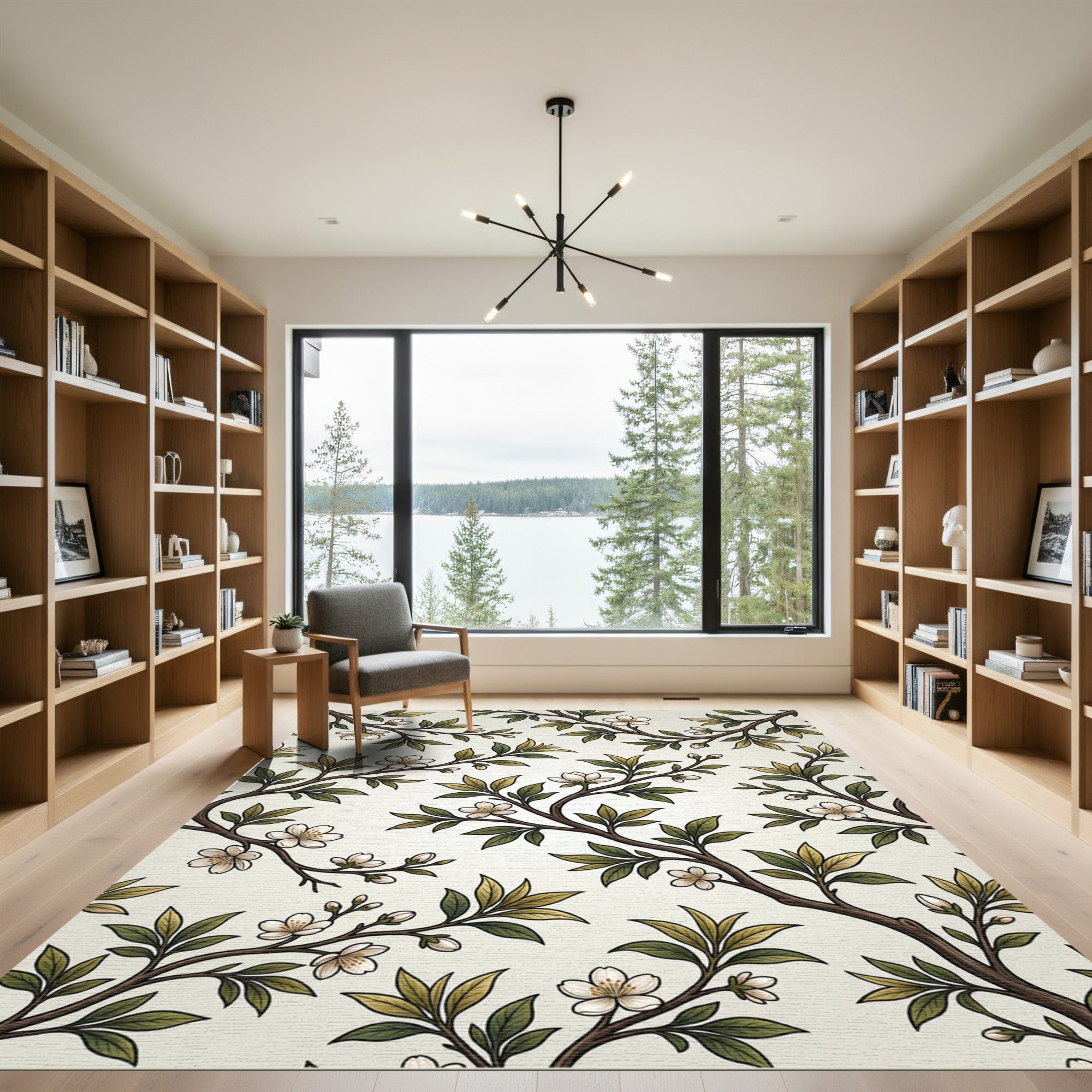 White Blossom Branch Foliage Rug