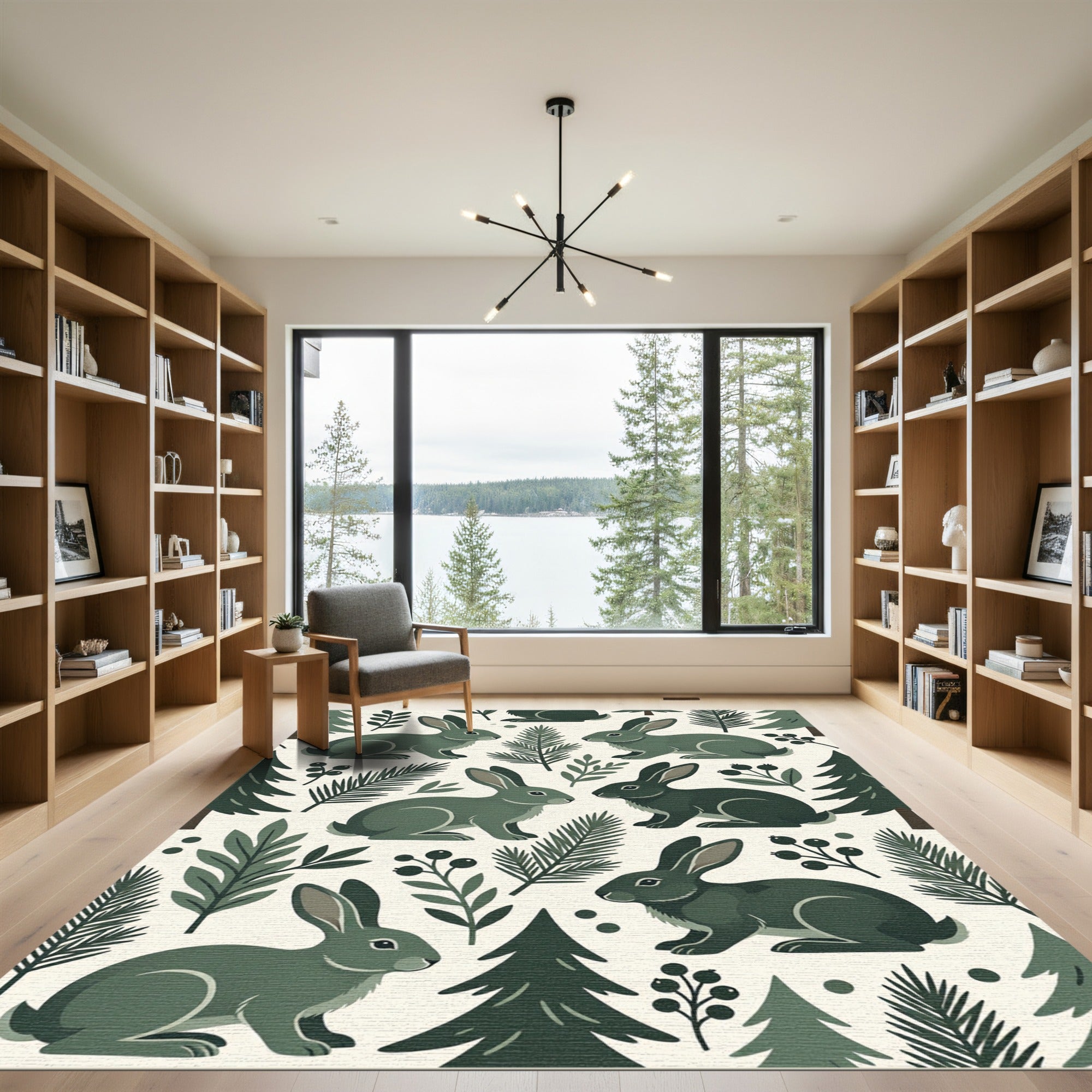 Woodland Forest Rabbit and Pine Rug