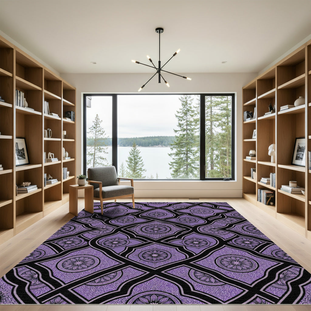 Ornate Lavender Lattice Floral Damask Rug