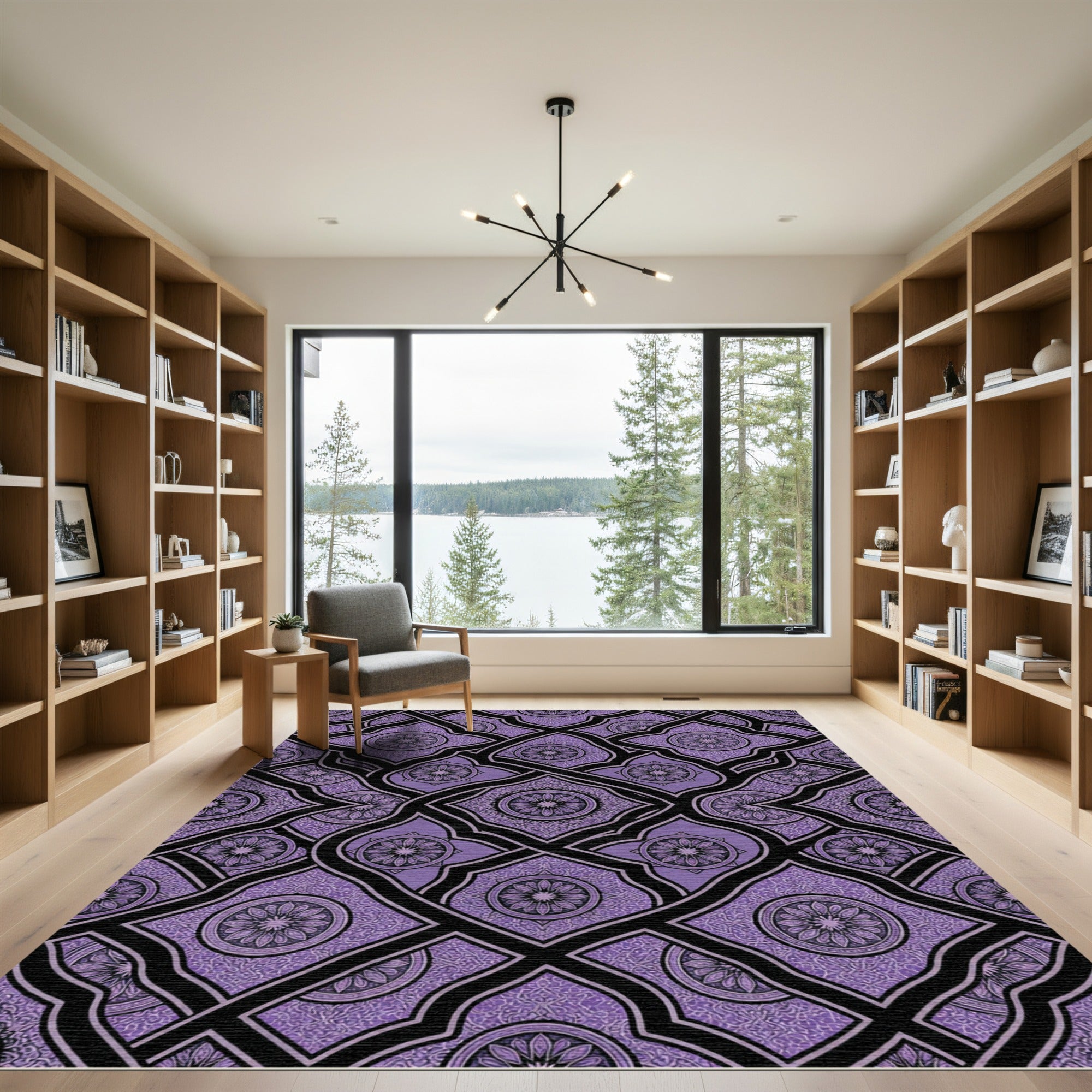 Ornate Lavender Lattice Floral Damask Rug