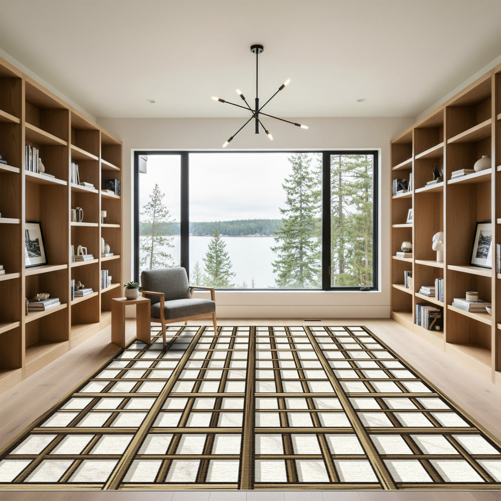 Natural Wood Lattice Marble Panels Rug