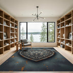 Ornate Grey Floral Heart Medallion Rug