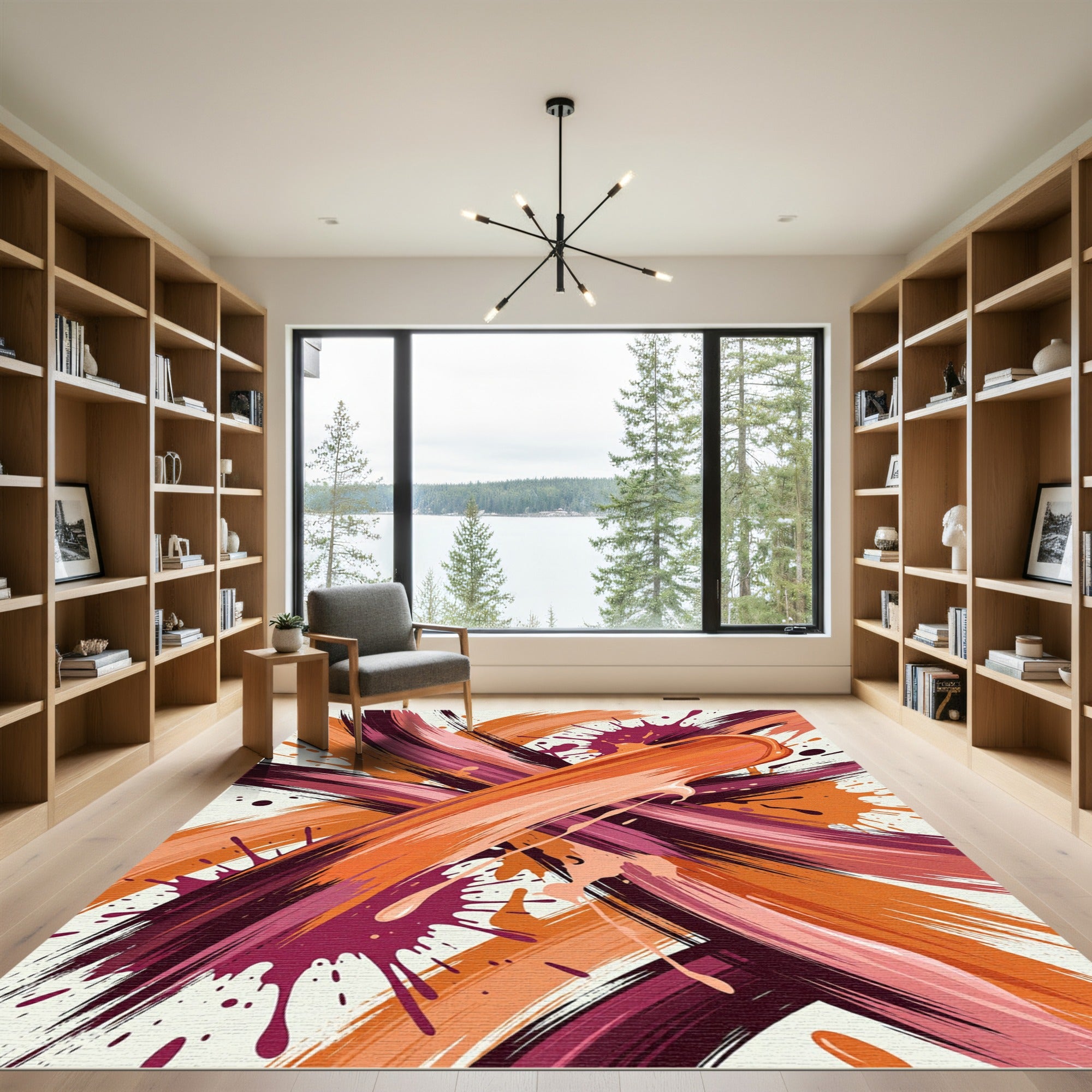 Rich Amber Swirl Splatter Brushstrokes Rug