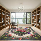 Elegant Pink Rose Botanical Frame Rug