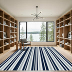 Minimalist Navy and Slate Striped Rectangle Rug