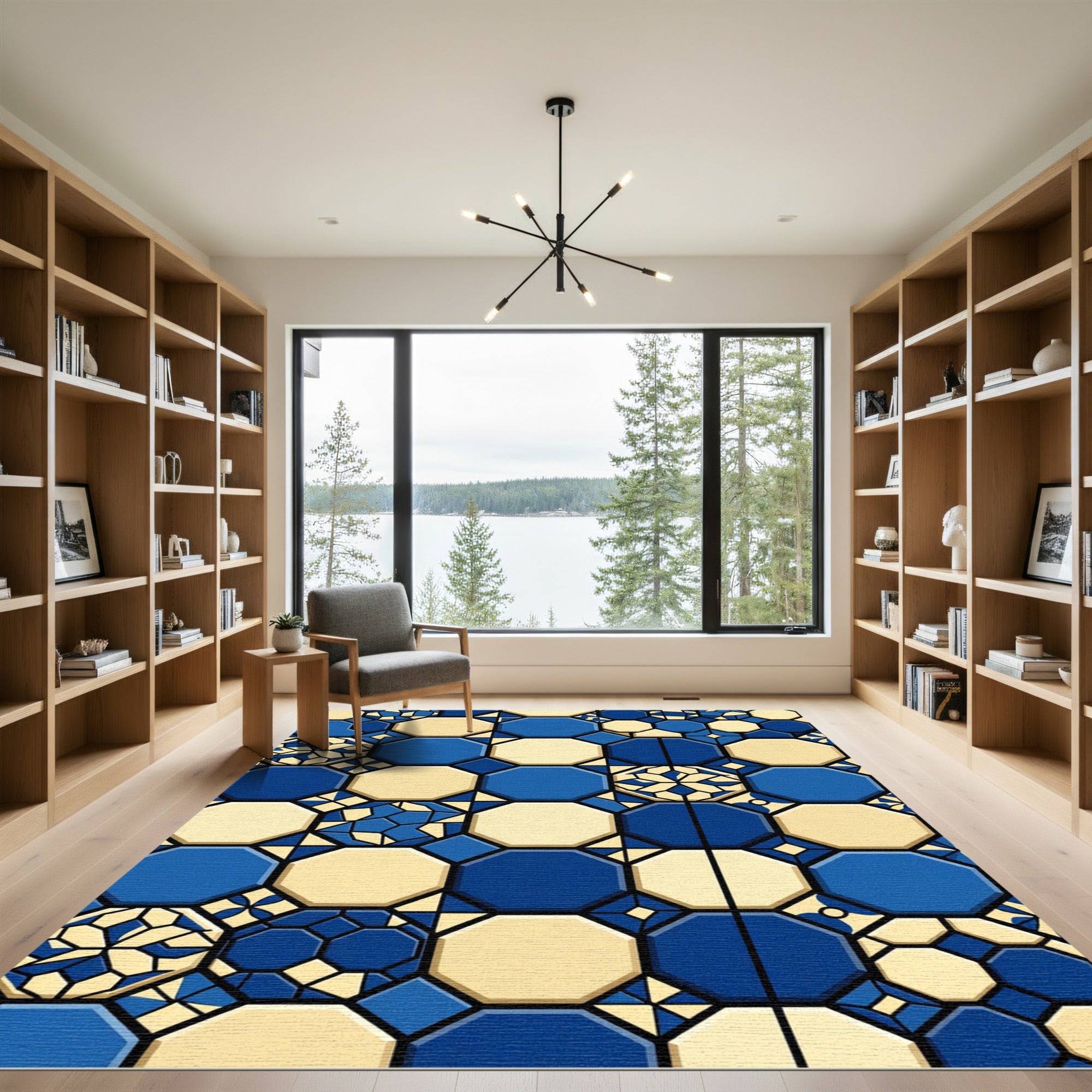 Geometric Navy and Cream Octagon Tile Rug
