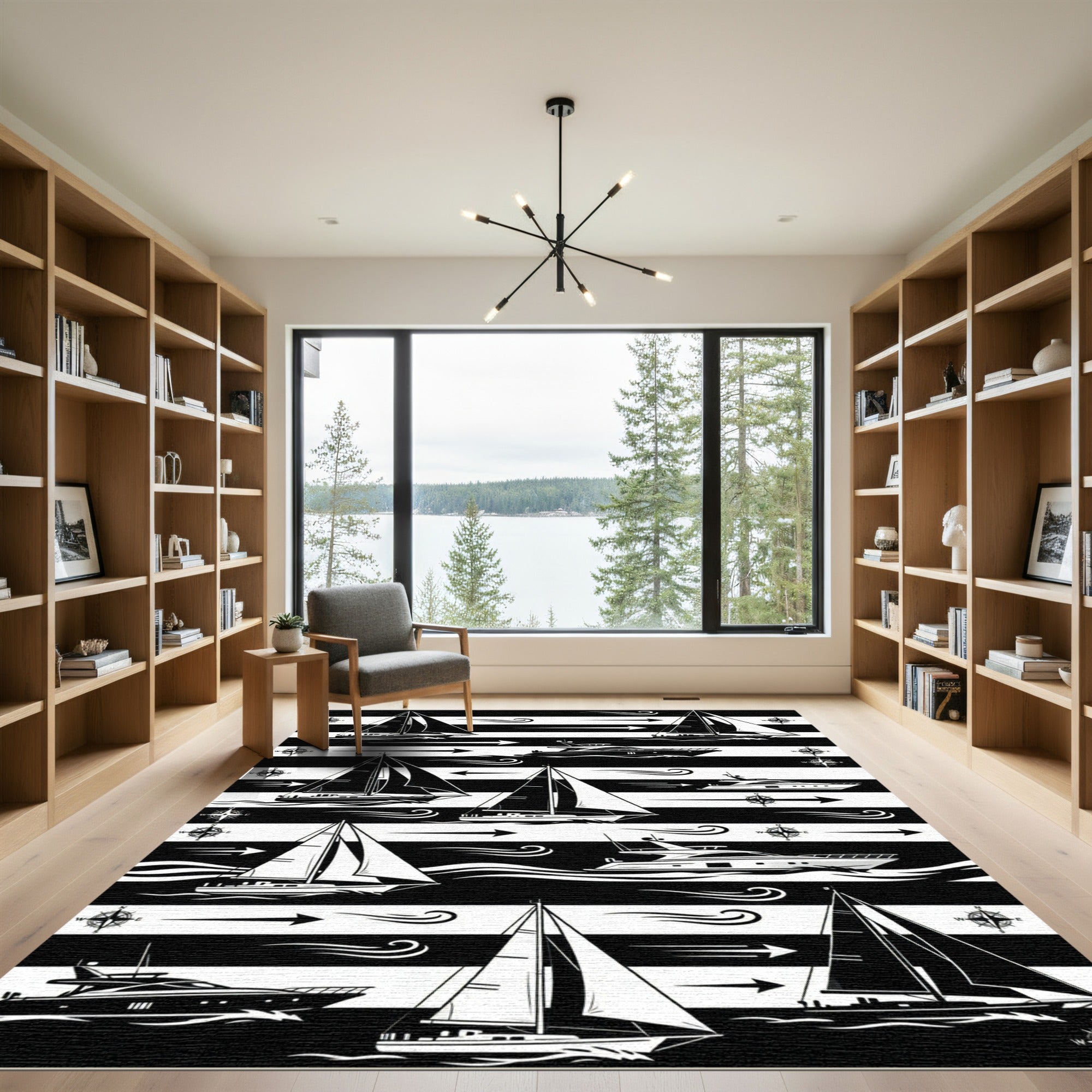 Nautical Sailboat Marine Compass Stripe Rug