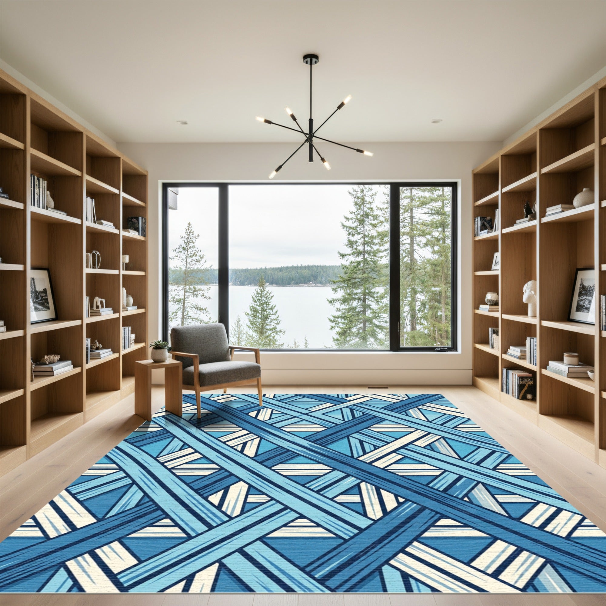 Geometric Blue Woven Lattice Texture Rug