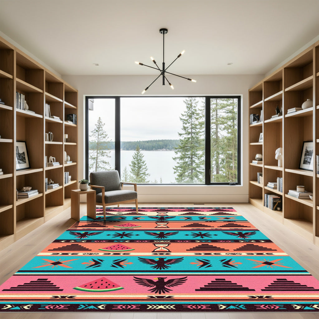 Vibrant Southwest Eagle Watermelon Hourglass Rug