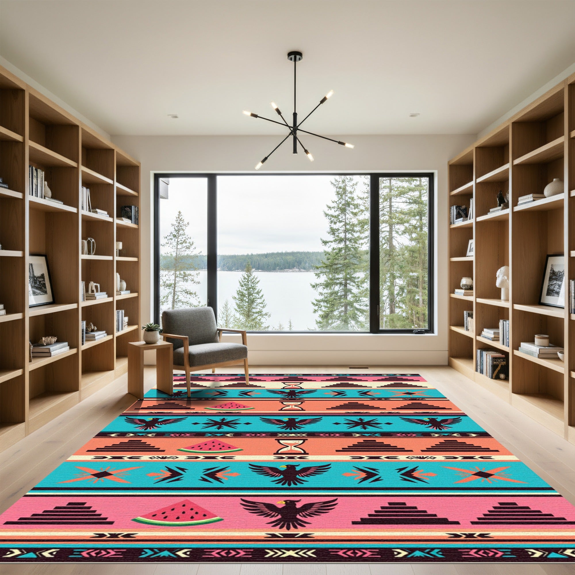 Vibrant Southwest Eagle Watermelon Hourglass Rug