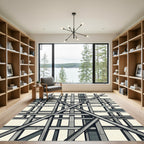 Modern Gray Industrial Grid Composition Rug