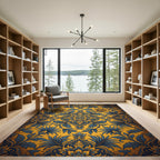 Golden Yellow Blue Floral Damask Rug